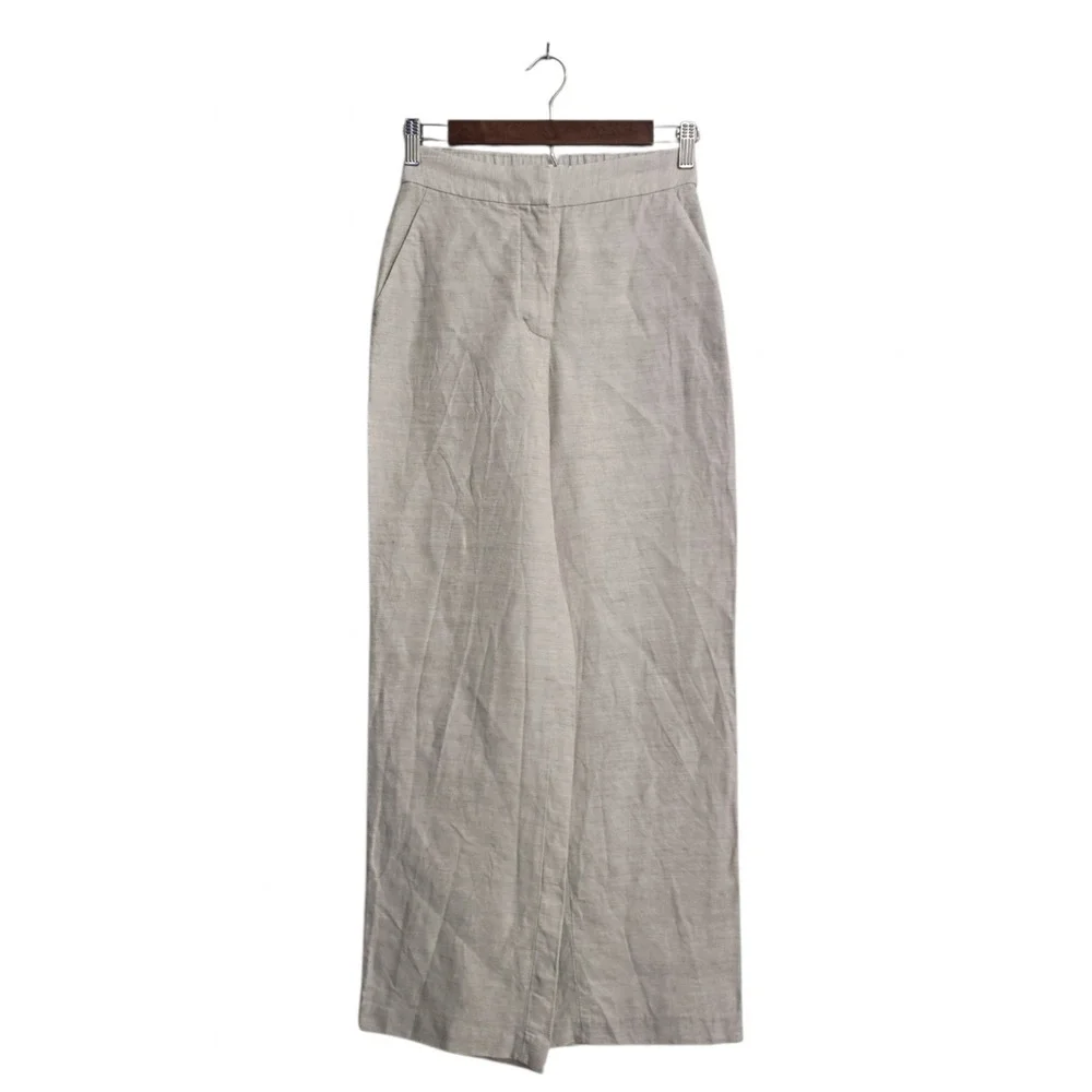 Aritzia The Effortless High Rise Wide Leg Linen Twill Pant In Cool Beige Sz 0